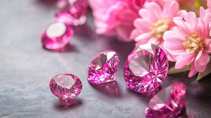 Pink gemstones nestled amongst delicate flowers.