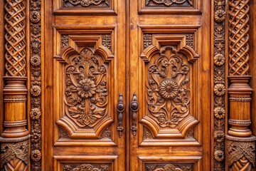 Classic Intricate Wooden Door, White Background - Timeless Elegant Design