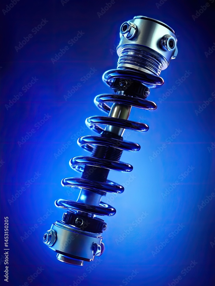 Aufkleber close-up shot of a metallic spring mechanism against a vibrant blue backdrop highlighting the intric