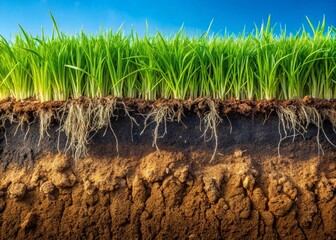 Obraz premium Close-Up Soil Layers & Grass Roots: Nature's Underground Ecosystem Stock Photo