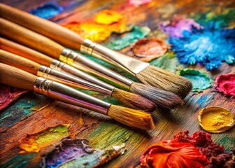 Fototapeta premium Colorful Artist Palette with Paintbrushes - Creative Art Supplies Stock Photo