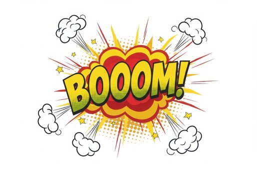 Comic book explosion with booom text isolated on white background