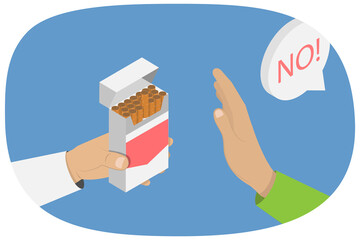 Fototapeta na wymiar 3D Isometric Flat Illustration of Stop Smoking, Avoiding Nicotine and Addiction