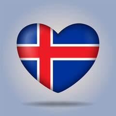 Obraz premium Iceland flag heart button Isolated on color gradient background. Exclusive Icon flag