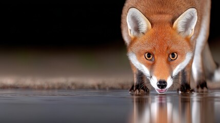 Obraz premium Mysterious Wild Fox Reflecting in Water Under Soft Light with Double Exposure Effect Capturing Its Soulful Essence