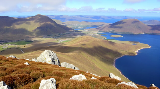 Cushendall and Red Bay from Cross Slieve Mountain n County Antrim, Northern Ireland