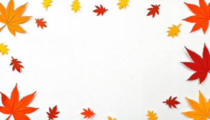 Autumn Leaves Frame, Thanksgiving in vibrant colors on white background  