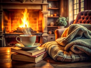 Cozy Vintage Living Room Double Exposure Stock Photo: Warm, Rustic Interior Design