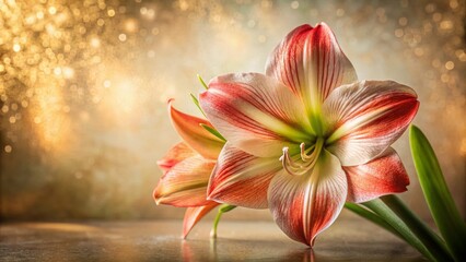 Obraz premium Creamy Amaryllis Flat Lay: Radiant Bloom on Metal Background