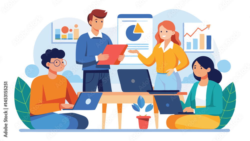Aufkleber Working together on data analysis in a modern office environment with diverse team members engaged in discussion and collaboration