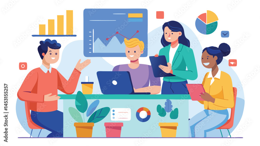 Leinwandbilder working together on data analysis in a modern office environment with diverse team members engaged i
