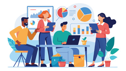 Working together on data analysis in a modern office environment with diverse team members engaged in discussion and collaboration