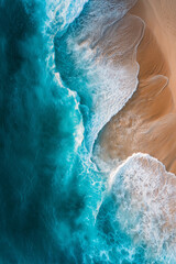 Beautiful beach with soft waves on a sandy background, top view
