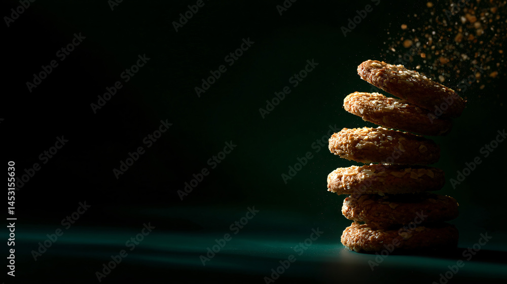 Poster a stack of biscuit falling through the zephyr ready to catch and savor.