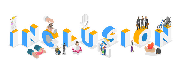 3D Isometric Flat  Illustration of Inclusion, Help for Disabled Person