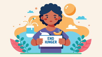 Vector illustration of a young person promoting healthy eating with a sign highlighting the importance of fresh food and environmental awareness