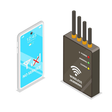 3D Isometric Flat  Illustration of Electronic Device Protection, Mobile Signal Prevention