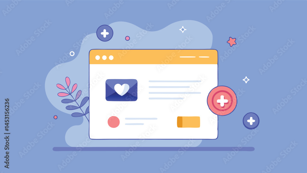 Poster Vector illustration of a user profile interface with colorful design elements and leaves representing a digital environment