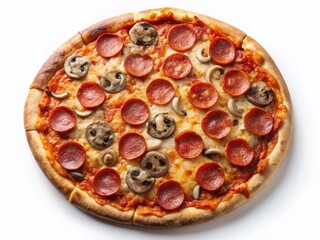 Delicious Pepperoni Pizza with Mushrooms & Sausage - Top View Silhouette