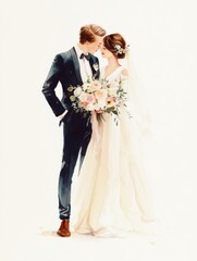 Free hand drawn watercolor drawing a wedding couple