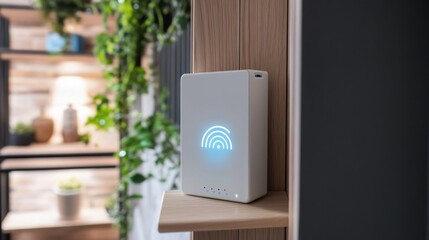 Compact smart home router and control box in utility closet with LED diagnostics