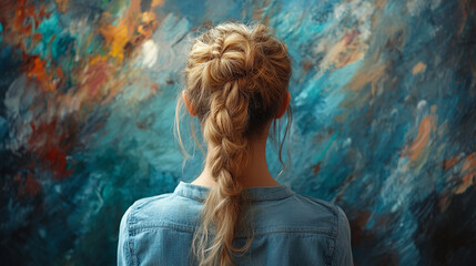 young woman in a blue dress