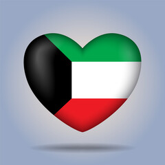 Kuwait flag heart button Isolated on color gradient background. Exclusive Icon flag