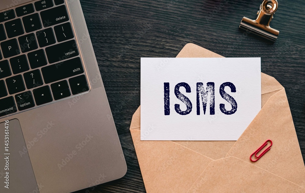 Aufkleber there is word card with the word isms. it is an abbreviation for information security management sys
