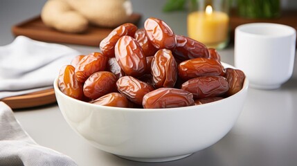 Enjoy Sweet Delights, a bowl full of dates with candle lights