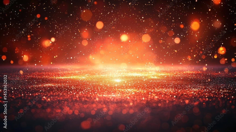 Poster explore glowing particle field and bokeh light effect on dark space