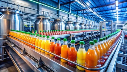 Efficient Juice Production Line: Modern Factory Bottling and Packaging Process