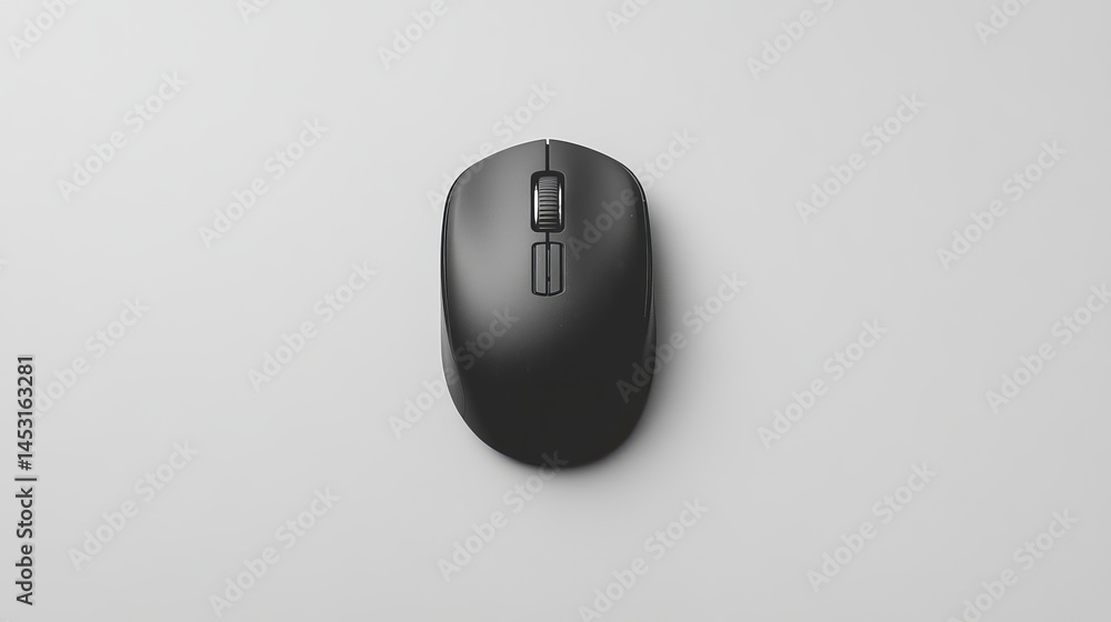 Poster black wireless computer mouse on white background simple technology image web work tool grey clean