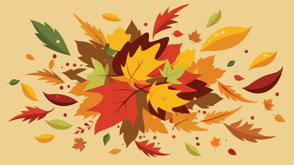 Colorful autumn leaves falling on a light background, creating a vibrant display of nature's beauty and seasonal change in a vector illustration style