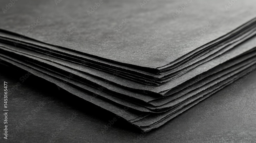 Poster observe stack of dark paper sheets for texture and design with minimalist theme