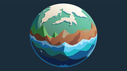 Vector illustration of a stylized globe showcasing landmasses, mountains, and oceans in vibrant colors, ideal for educational and design projects