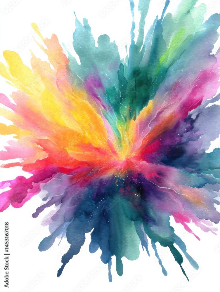 Aufkleber Vibrant Burst of Colors Creating an Abstract Flower Explosion in Watercolor Style Generative AI