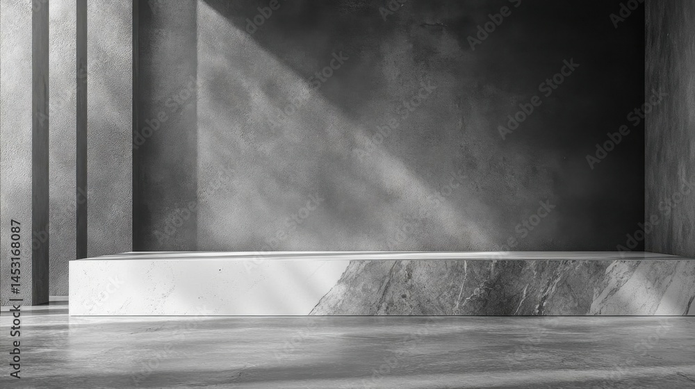 Poster minimalist marble plinth shines with light and shadow for elegant product display
