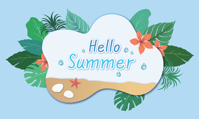 Summer background image with tropical leaves, plants, nature, templates