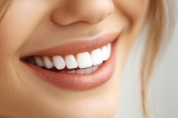 Obraz premium Bright Smile Showcasing Tooth-Colored Crown With Soft Facial Focus and Natural Lighting Generative AI