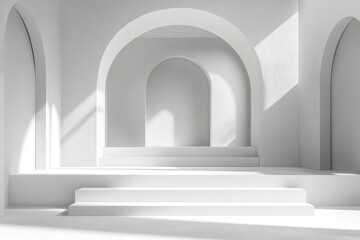 Fototapeta premium White Archway Design And Shadow Play With Minimalist Step Structure