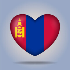 Mongolia flag heart button Isolated on color gradient background. Exclusive Icon flag