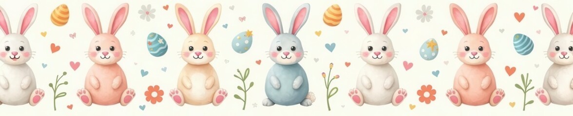 Obraz premium Adorable Easter bunny seamless pattern, pastel colors, spring motifs, easter, cute