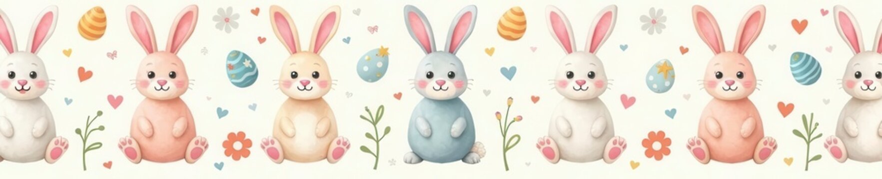 Adorable Easter bunny seamless pattern, pastel colors, spring motifs, easter, cute