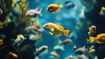 Vibrant Underwater Scene: A School of Golden Fish