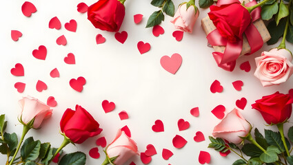 Romantic Roses, Hearts, and Gift Valentine's Day Flatlay