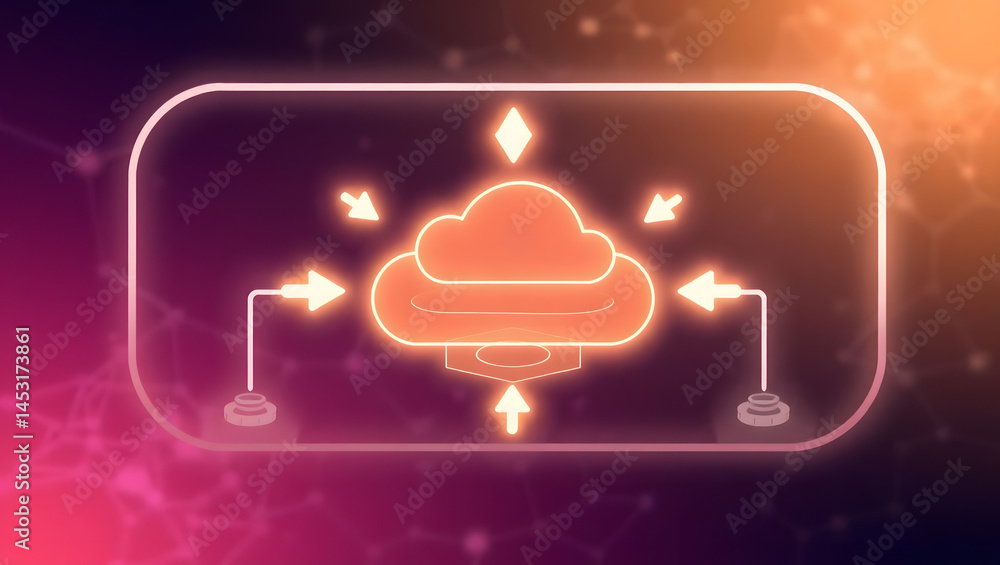 Poster glowing cloud computing icon data transfer and network connectivity