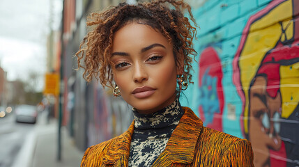 Stylish woman poses outdoors