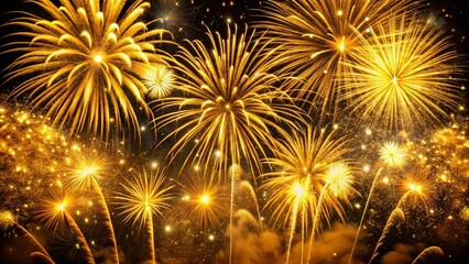 Naklejka premium Golden Festive Fireworks Display at Night - Low Light Photography