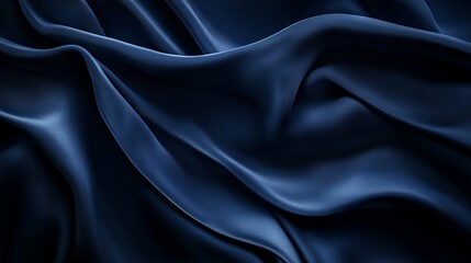 Elegant dark blue silk fabric draped softly luxurious smooth texture background image wave fold rich