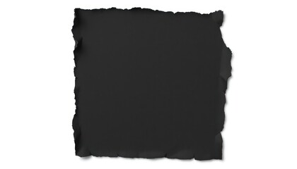 Isolated Black Torn Paper Sheet with Uneven Edges on White Background